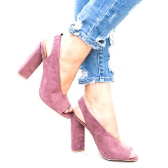 Shoes - Mauve Faux Suede Slingback Heels